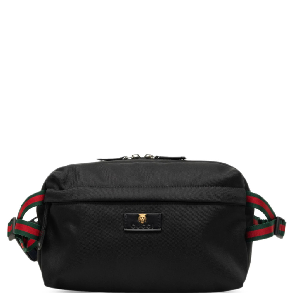 Gucci Sherry Line Tiger Head Waist Bag/Body Bag 477085 Black Canvas Women's G...